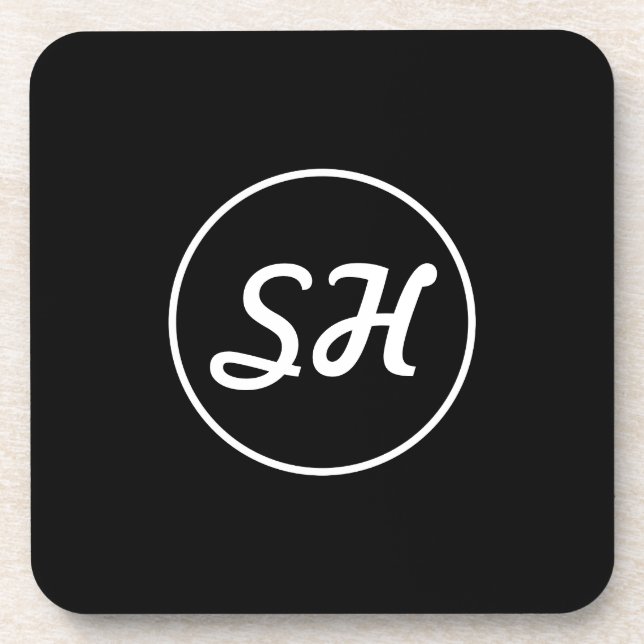 Cool Retro-Modern Style Monogram | Black & White Coaster (Front)