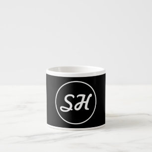 Cool Retro-Modern Style Monogram   Black & White Espresso Cup