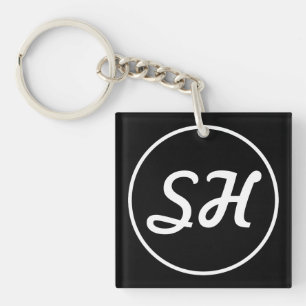 Cool Retro-Modern Style Monogram   Black & White Key Ring