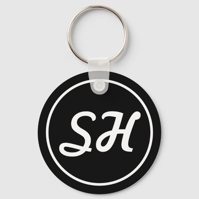 Cool Retro-Modern Style Monogram | Black & White Key Ring (Front)