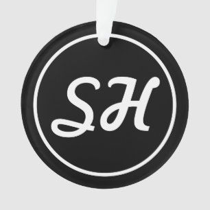 Cool Retro-Modern Style Monogram   Black & White Ornament