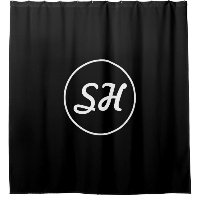 Cool Retro-Modern Style Monogram | Black & White Shower Curtain (Front)