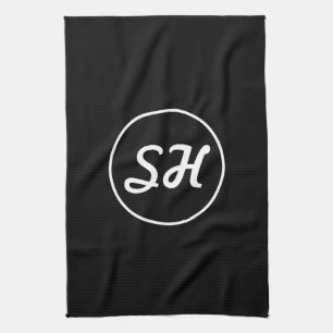 Cool Retro-Modern Style Monogram   Black & White Tea Towel