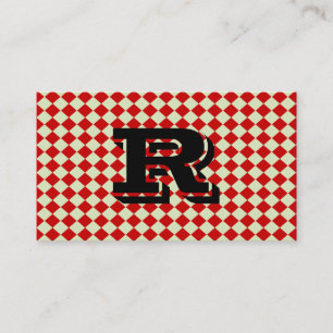 Cool Retro Monogram Red Chequered Pattern Business Card