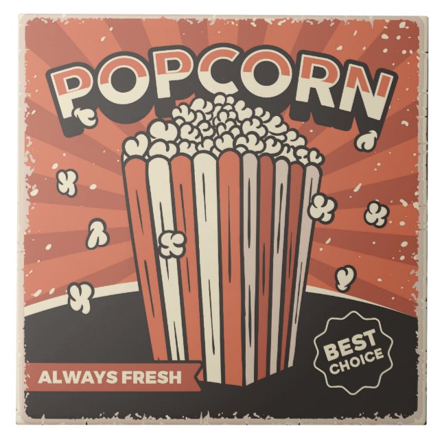 Cool retro movie theatre popcorn  ceramic tile (Front)