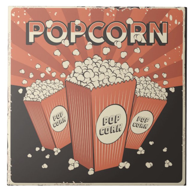 Cool retro movie theatre popcorn ceramic tile (Front)