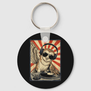 Cool Retro Owl DJ Funny Owls Music Men Women Kids Key Ring
