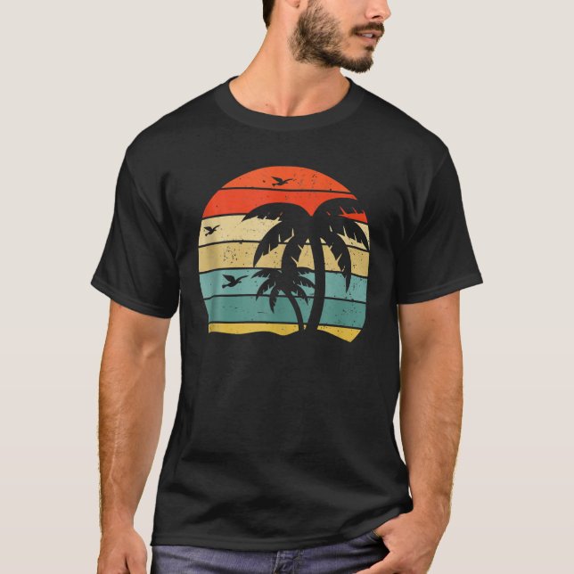 Cool Retro Palm Trees Tropical T-Shirt (Front)