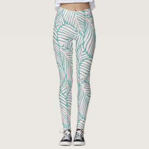 Cool retro pattern l Tropical leaf l Pink and gree Leggings