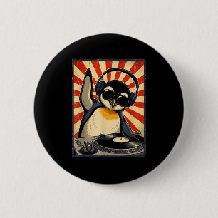 Cool retro penguin dj funny penguins music men 6 cm round badge