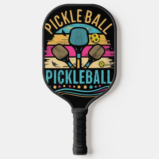 Cool Retro Pickleball Paddles and Net Abstract (Front)