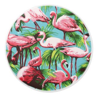 Cool Retro Pink Flamingos Ceramic Knob