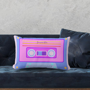 Cool Retro Pink Purple Blue 80s 90s Cassette Dorm Lumbar Cushion