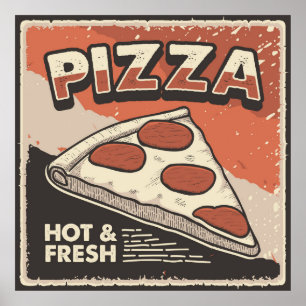 cool retro pizza food Poster