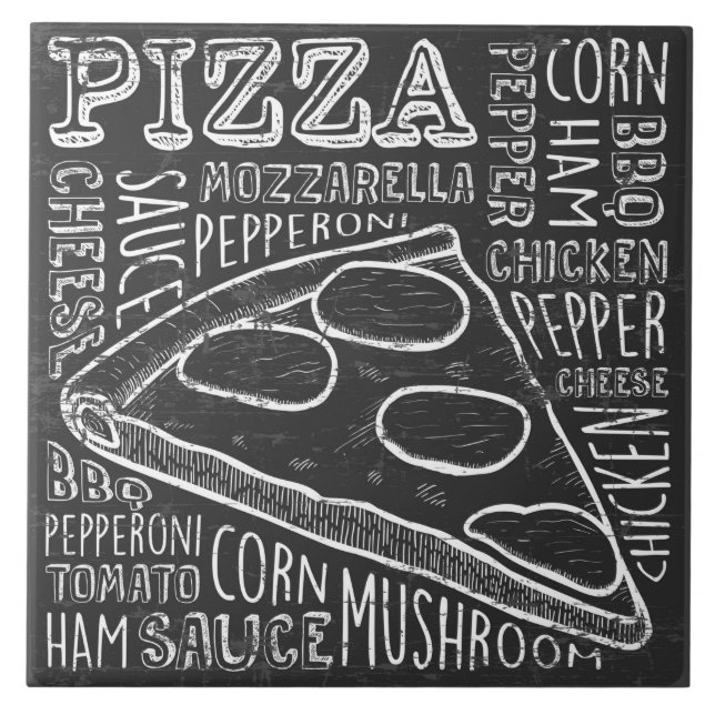 Cool retro pizza home business crafting ceramic tile (Front)