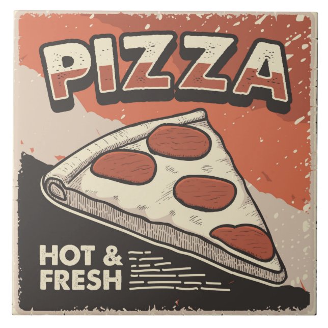Cool retro pizza home business crafting ceramic tile (Front)