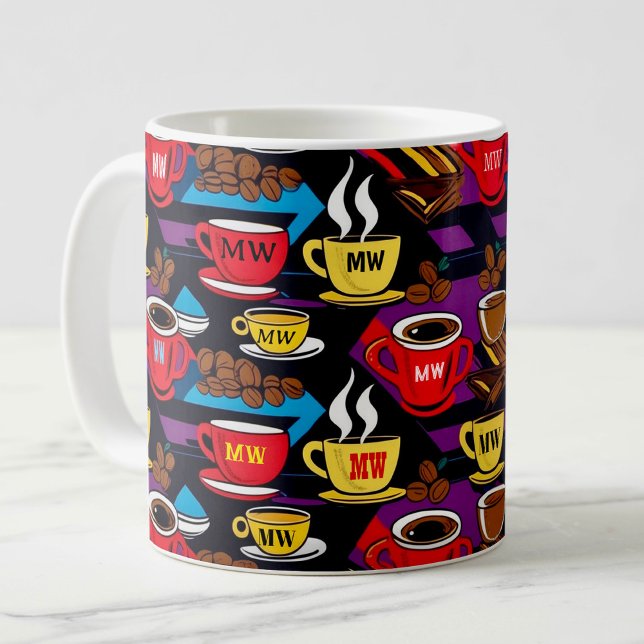 Cool retro pop art style with custom initials coffee mug (Creator Uploaded)