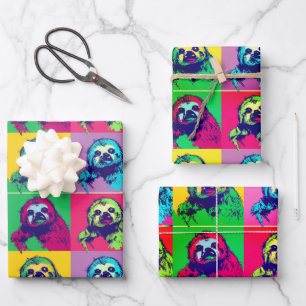 Cool retro Popart sloth designed wrapping paper 