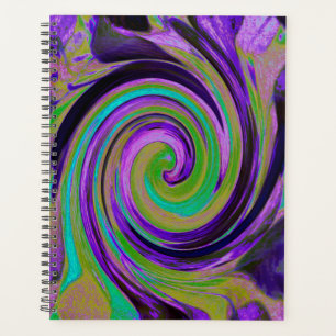 Cool Retro Purple and Chartreuse Liquid Art Swirl Planner