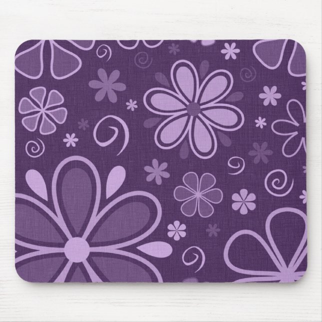 Cool Retro Purple Flowers Mouse Pad (Front)