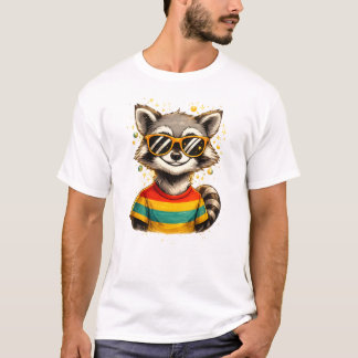 Cool Retro Racoon Cartoon Aesthetic Design T-Shirt
