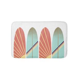 Cool retro red and blue surfboard bath mat