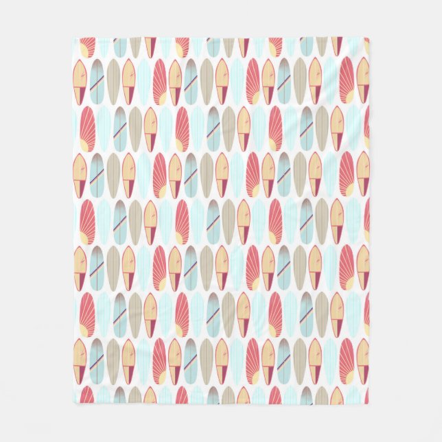 Cool retro red and blue surfboard  fleece blanket (Front)