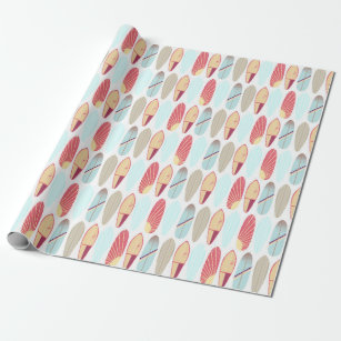 Cool retro red and blue surfboard  wrapping paper