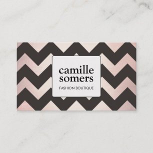 Cool Retro Rose Gold Foil Brown Chevron Pattern Business Card
