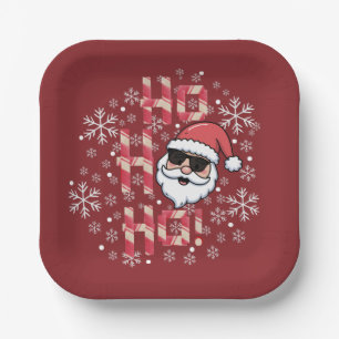 Cool Retro Santa Christmas Red Bandanna Scarf Paper Plate