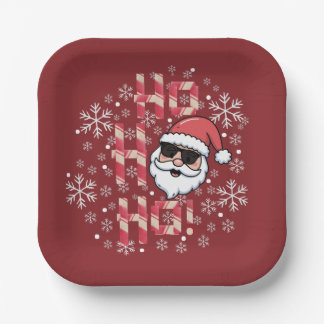 Cool Retro Santa Christmas Red Bandanna Scarf Paper Plate