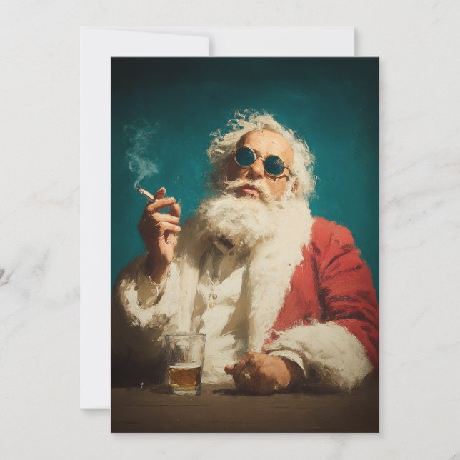 Cool Retro Santa Portrait Holiday Card (Front)