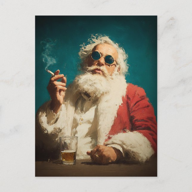 Cool Retro Santa Portrait Holiday Postcard (Front)