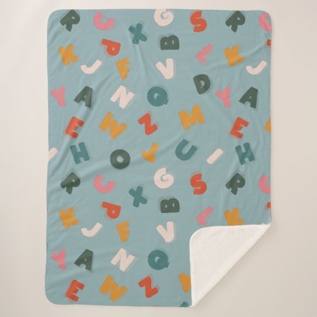 cool retro script alphabet sherpa blanket (Front)