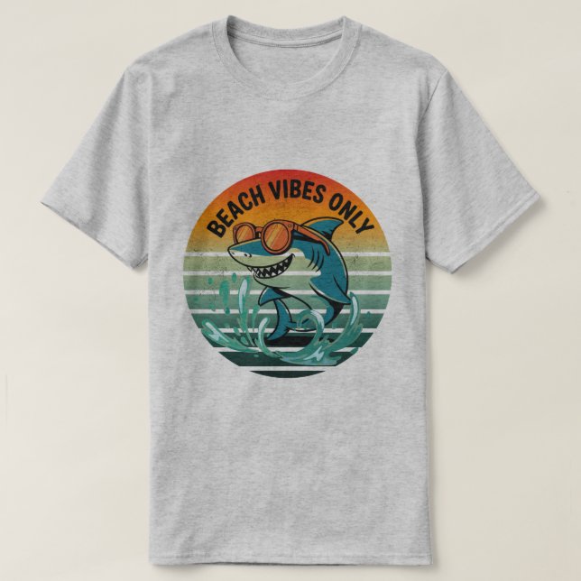 Cool Retro Shark with Sunglasses – Beach Vibes Onl T-Shirt (Design Front)