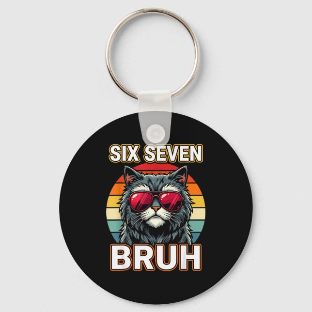 Cool Retro Six Seven Bruh Cat Sungles Meme 67  Key Ring (Front)