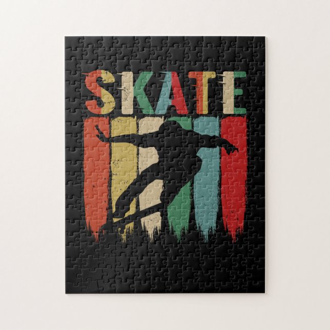 Cool Retro Skateboarder Skateboard Skating Jigsaw Puzzle (Vertical)