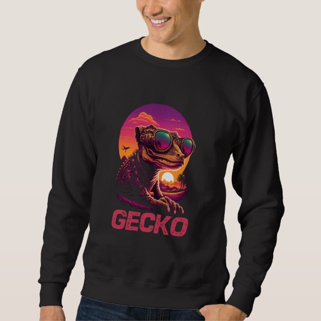 Cool Retro Sunset Sunglasses Gecko Sweatshirt (Front)