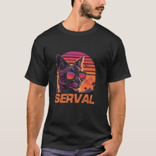 Cool Retro Sunset Sunglasses Serval Cat T-Shirt