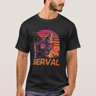 Cool Retro Sunset Sunglasses Serval Cat T-Shirt