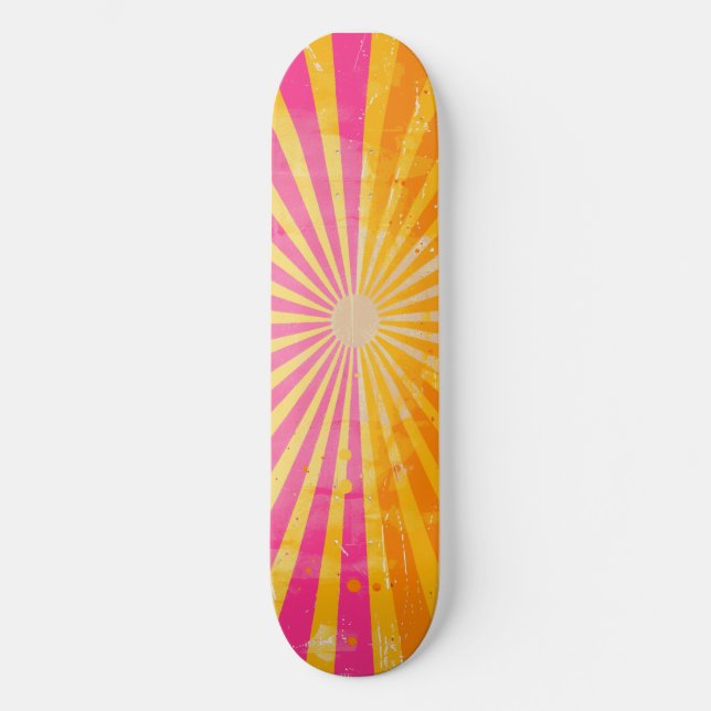 Cool Retro Sunshine Pink and Orange Skateboard (Front)