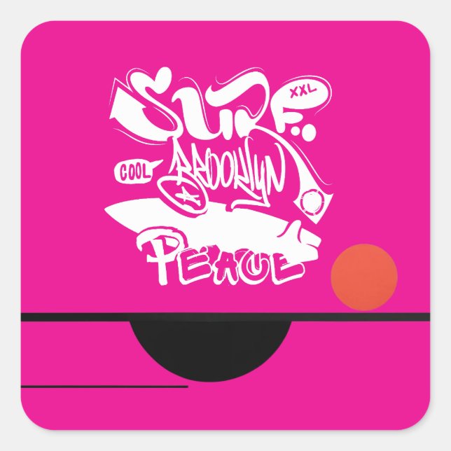 Cool Retro Surf Brooklyn Peace  Square Sticker (Front)
