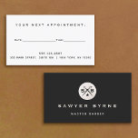 Cool Retro Vintage Barber Monogram  Appointment Bu Business Card<br><div class="desc">An elegant and sophisticated design featuring off white circle emblem logo.</div>