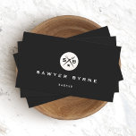 Cool Retro Vintage Barber Monogram Scissors Black Business Card<br><div class="desc">An elegant and sophisticated design featuring off white circle emblem logo.</div>