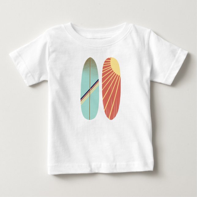 Cool Retro Vintage Blue and Red Surfboard  Baby T-Shirt (Front)
