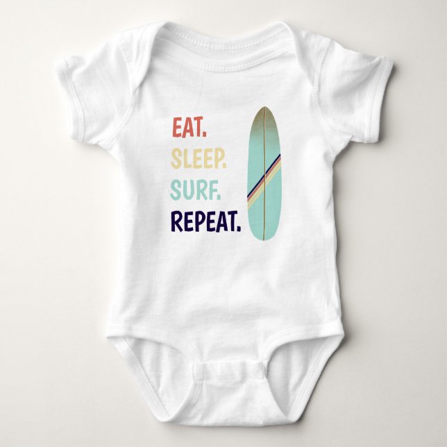 Cool Retro Vintage Blue Surfboard  Surf  Baby Bodysuit (Front)