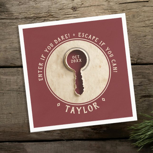 Cool Retro Vintage Burgundy Escape Room Adventure Napkin (Creator Uploaded)