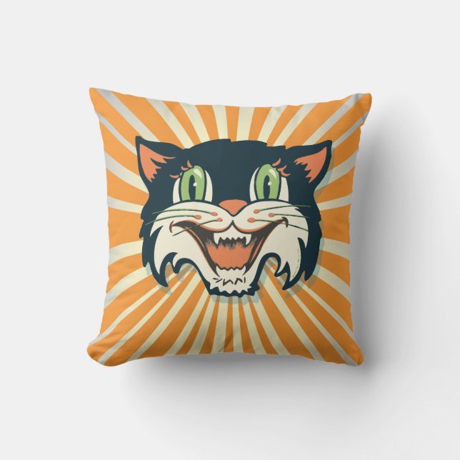 Cool Retro Vintage Halloween Cat Pillow (Front)