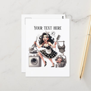 Cool retro vintage lady add text  postcard