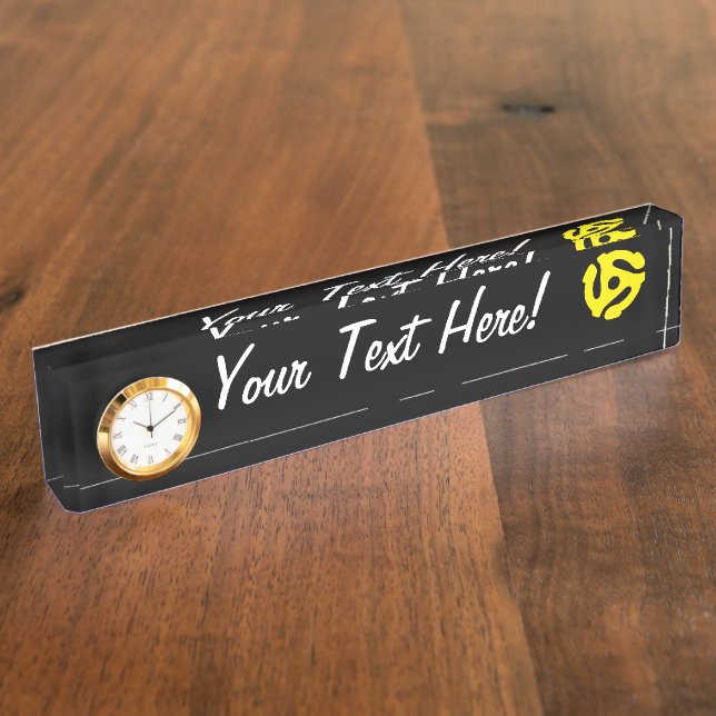 COOL Retro Vintage Yellow 45 spacer DJ Nameplate (Side)
